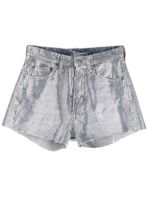 Rhinestone-embellished cotton shorts - Silver