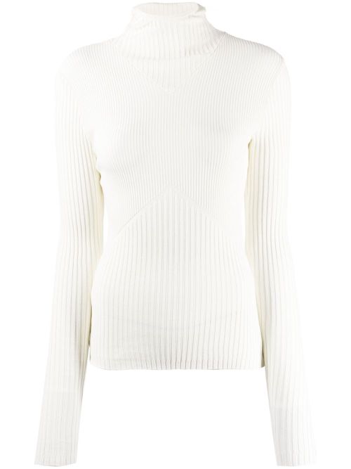Ribbed-knit hoodie top - White