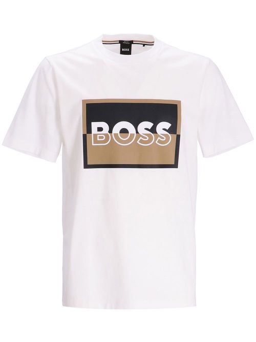 보스 남성 logo-stamp slim-fit T-shirt - White 50481602