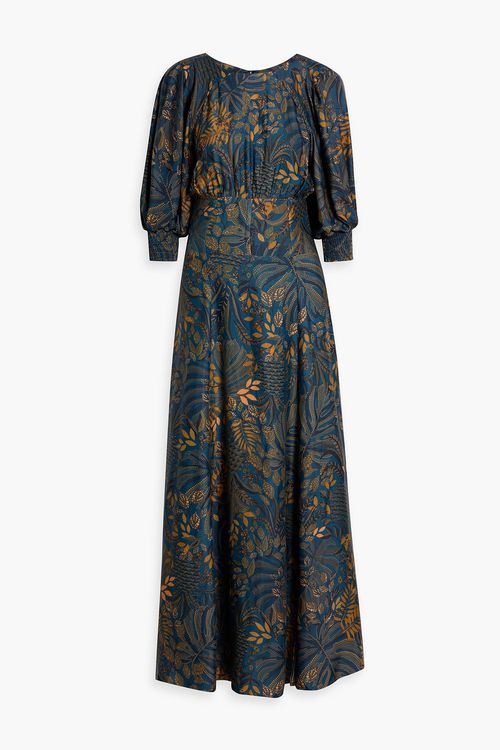 Printed crepe de chine maxi dress - Blue - XXS