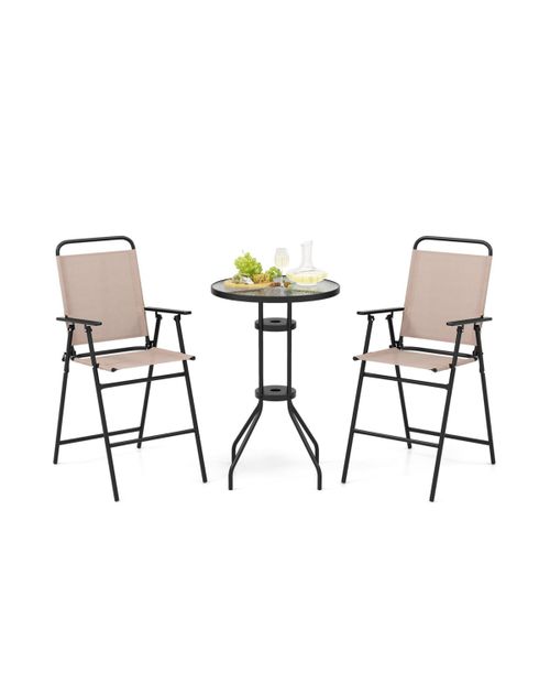 3 Pieces Outdoor Bistro Set with 2 Folding Chairs-Beige - Beige