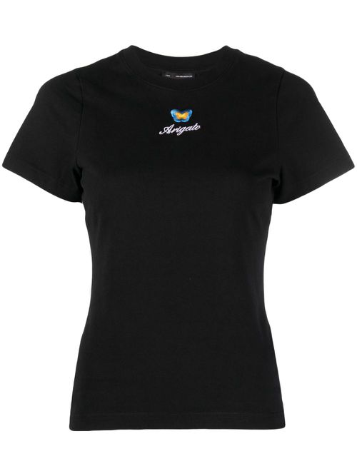 Embroidered-logo short-sleeve T-shirt - Black