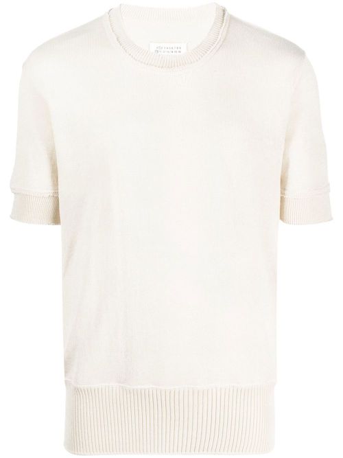 Ripped-edge knitted T-shirt - Neutrals