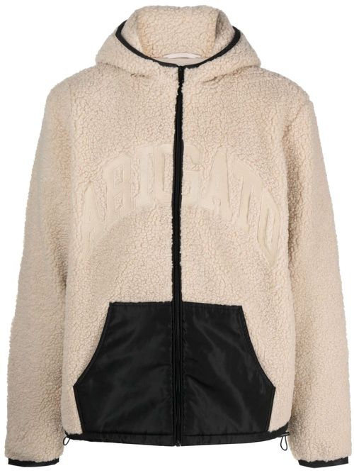 Logo-patch fleece hooded jacket - Neutrals