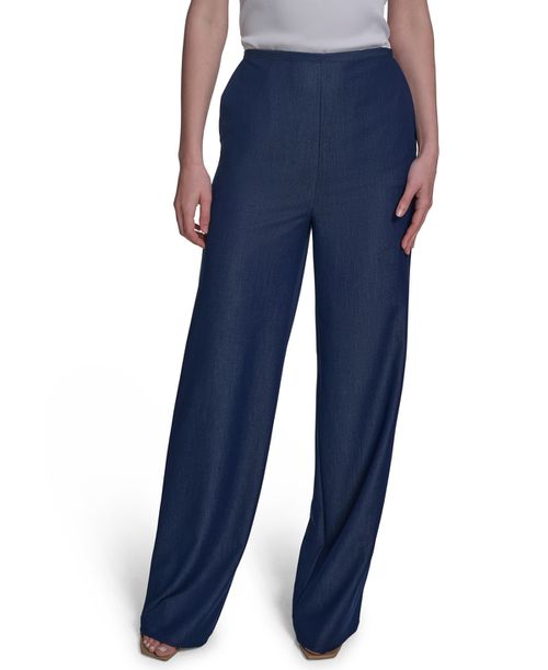 Women's Denim-Like Mid-Rise Wide-Leg Pants - Dk Wash Denim