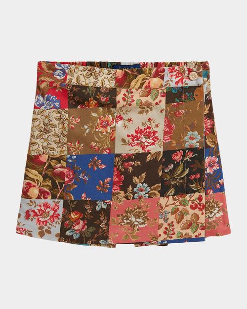 Girl & apos;s Patchwork Faux-Wrap Cotton Poplin Skort