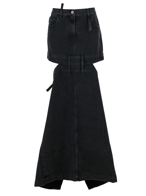Midi Black Skirt With Maxi Cut-out In Denim Woman