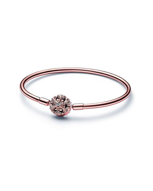 Moments 14K Rose Gold Plated Cz Sparkling Snowflake Clasp Bangle