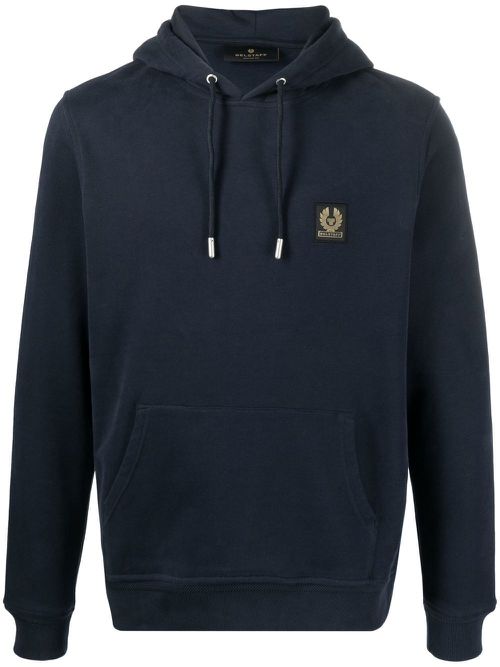 Logo-patch cotton hoodie - Blue