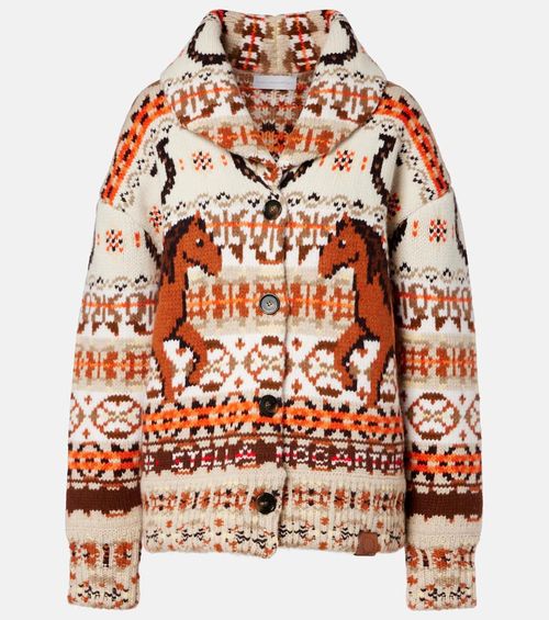 Intarsia oversized virgin wool cardigan
