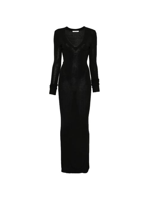 Long-Sleeve V-Neck Midi Dress in 100% Viscose