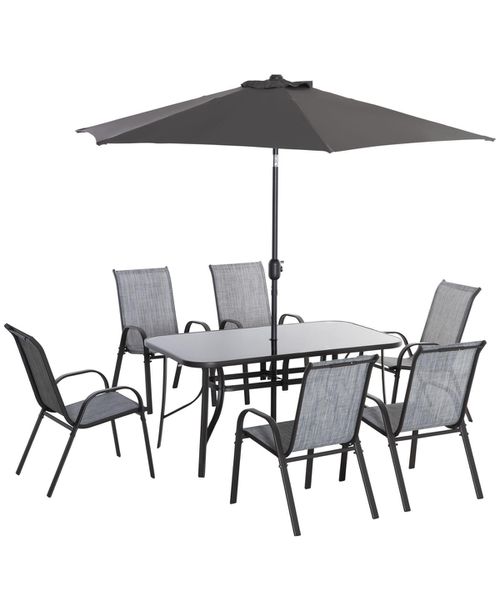 Patio Dining Set for Six, Table & Chairs w/ Umbrella, - Dark gray