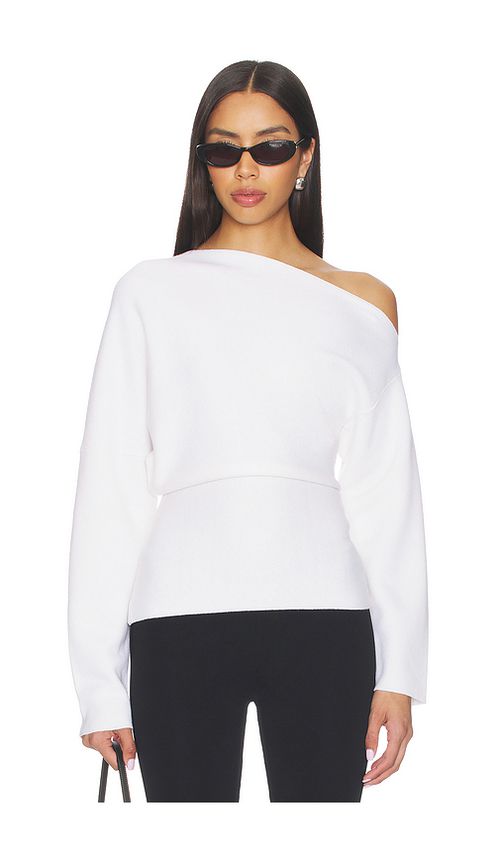 EAVES Rachelle Draped Knit Top in White. L. Also in M, S, XL