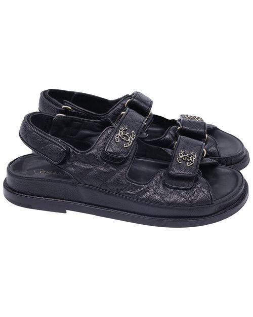 Women's Calfskin Leather CC Dad Quilted Sandal, Size FR | 38 (Authentic  Pre-Loved)