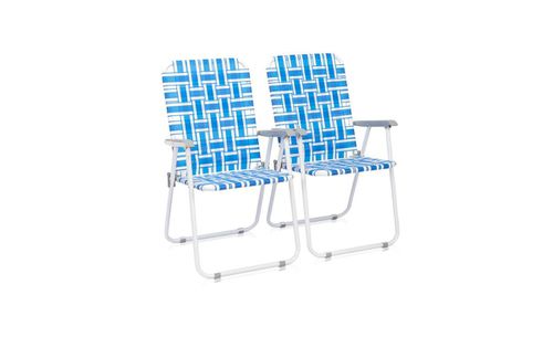 Set of 2 Folding Beach Chairs – Steel Tube Frame, 120kg Weight Capacity - Blue