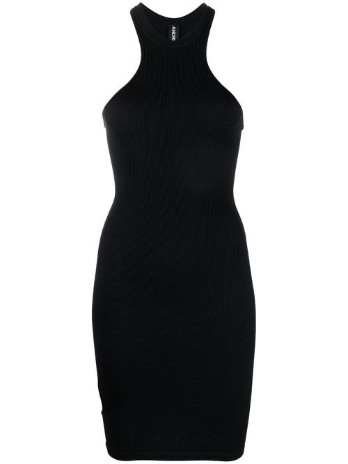 Racer-neck fitted dress - Black