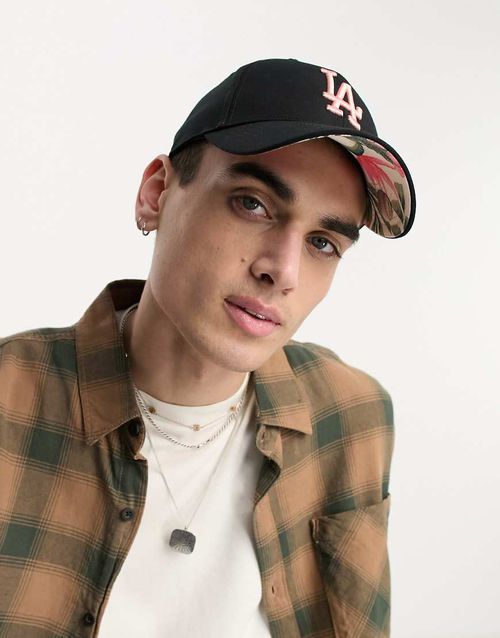 MLB LA Dodgers baseball cap in black with floral peak trim