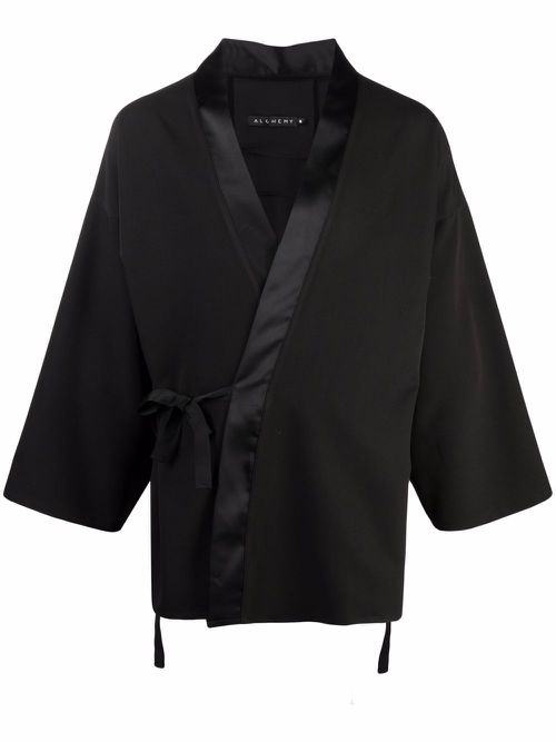 Satin-trim wrap jacket - Black