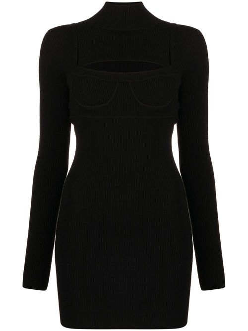 Ribbed-knit bodycon mini dress - Black