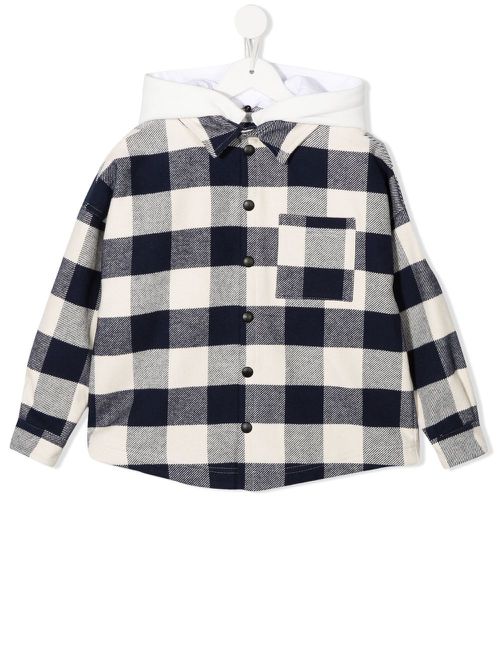 Check-print hooded overshirt - Blue