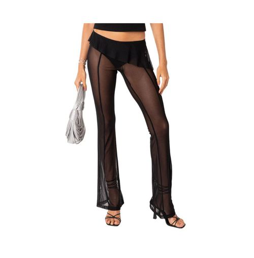 Women's Carsen Ruffle Sheer Mesh Pants - Black