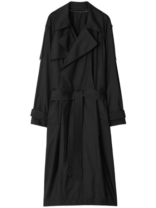 Double-breasted silk trench coat - Black
