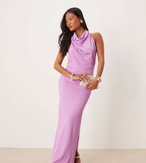 vila satin cowl neck maxi dress Vila Satin Cowl Neck Maxi Dress in Natural