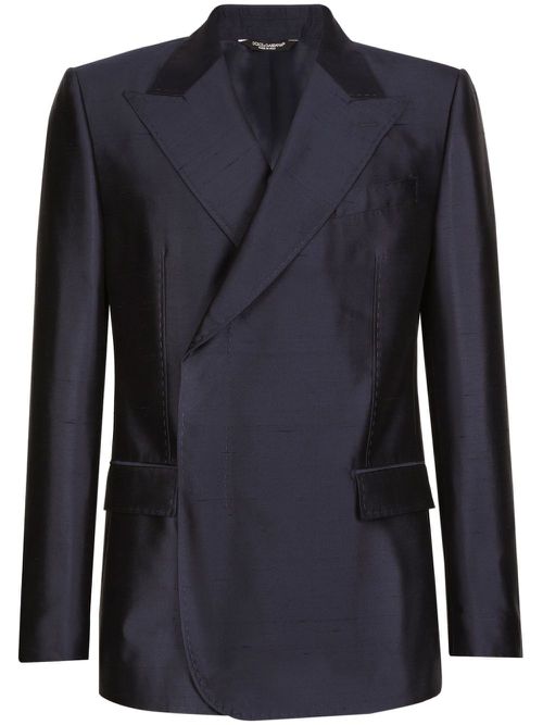 Double-breasted silk suit jacket - Blue