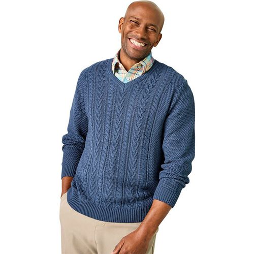 Long Sleeve Chunky Cable Knit V Neck Jumper, Soft Cotton Blend