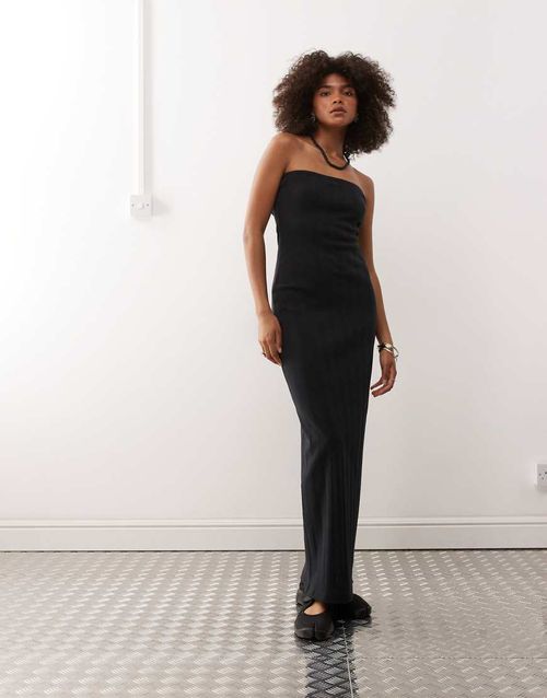Bandeau maxi dress in black pointelle