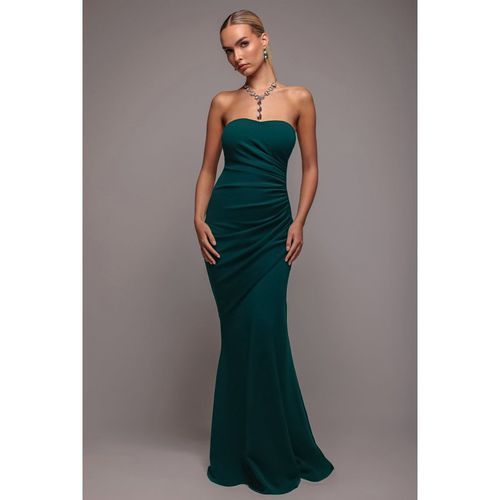 Goddiva Scuba Crepe Bandeau Maxi With Diamante Necklace - Emerald Green