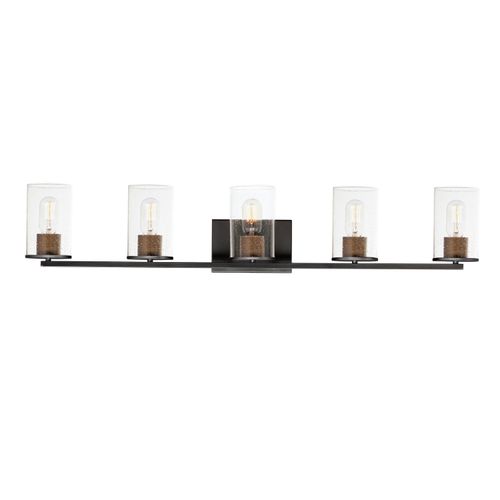 Antique Brass Black Five Light Bath Vanity from the Sleek Collection