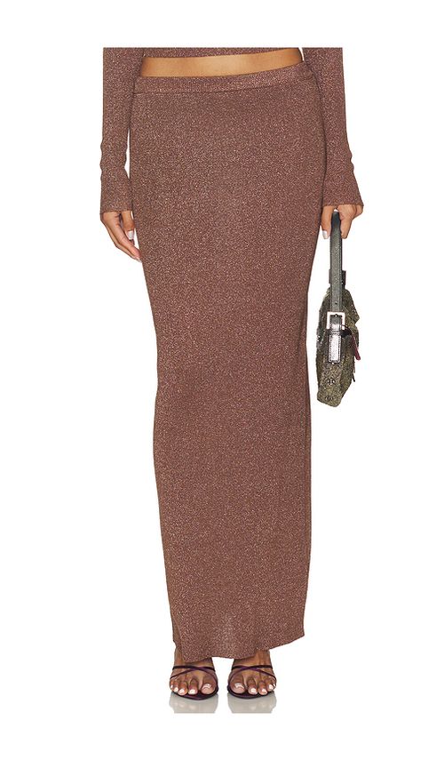 SNDYS Rumer Knit Maxi Skirt in Chocolate. L. Also in S, XS