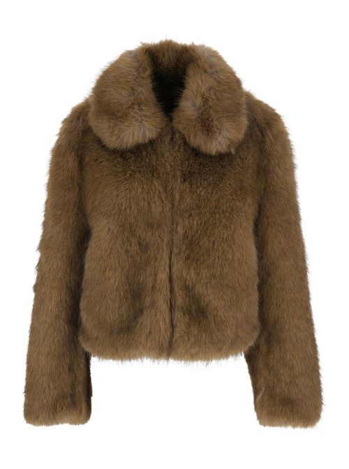 Beige Fur Jacket With Spread Collar And Front Concealed Closure In Ecofur Woman