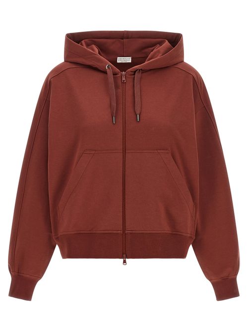 Textured Stretch Cotton Hoodie — Red