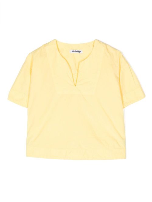Split-neck short-sleeve blouse - Yellow