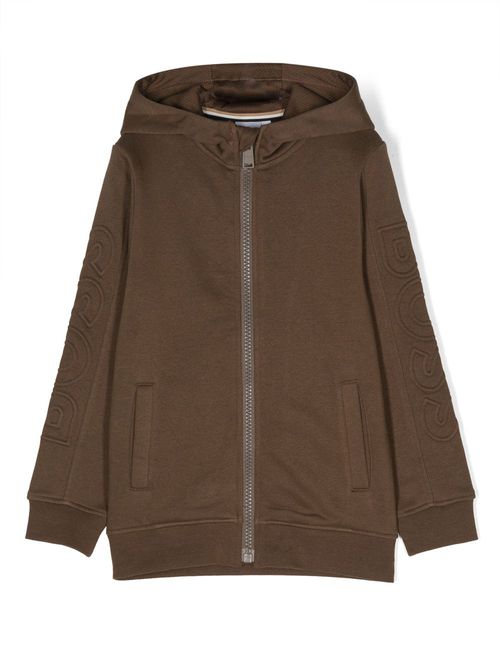 Embossed-logo zipped hoodie - Brown