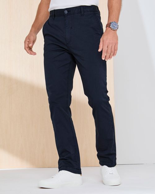 Men's Signature Flat Front Stretch Chino Trousers in Blue, Cotton/Elastane