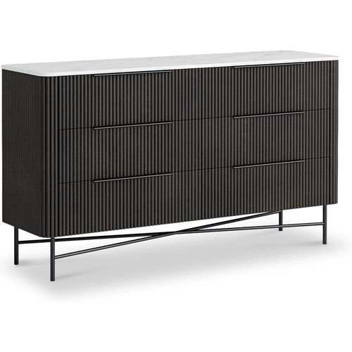 Milo Mango & Marble Large 6 Drawer Chest | Walnut Stain or Matt Black | Roseland