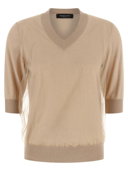 Virgin Wool and Cotton Blend Sweater — Beige