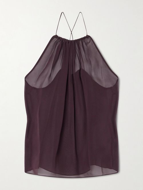 Greta Gathered Silk-chiffon Top - Purple