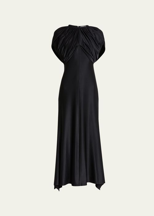 Draped Cape-Sleeve Handkerchief Dress