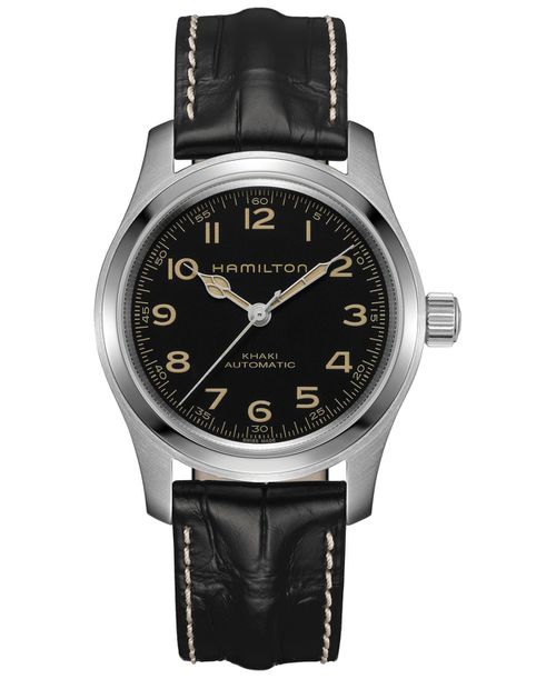 Men's Swiss Automatic Khaki Field Murph Black Leather Strap Watch 42mm - Black