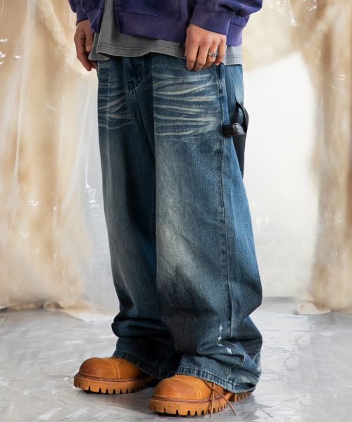 XP252 Leather Loop Dirty Wash Denim Pants