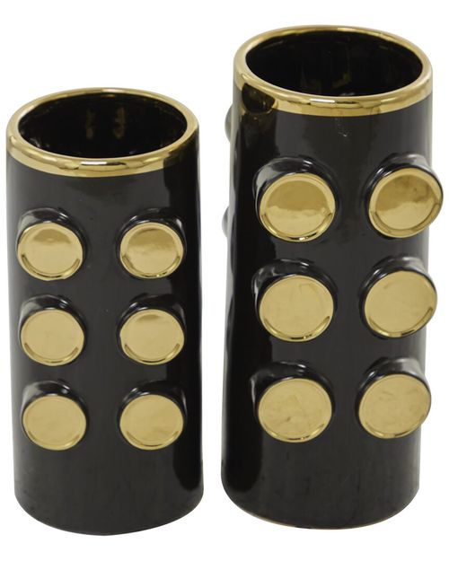 Set Of 2 Ceramic Vase With Circle Accents