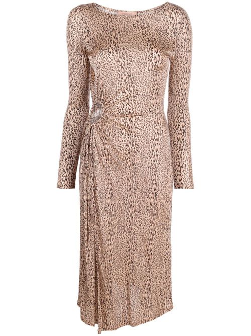 Leopard-print gathered midi dress - Neutrals