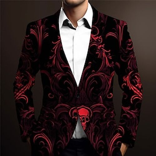 Men's Skeleton Long Sleeve Turndown Business Gothic Work Wear to work Going out Buttons Print Multi Pocket