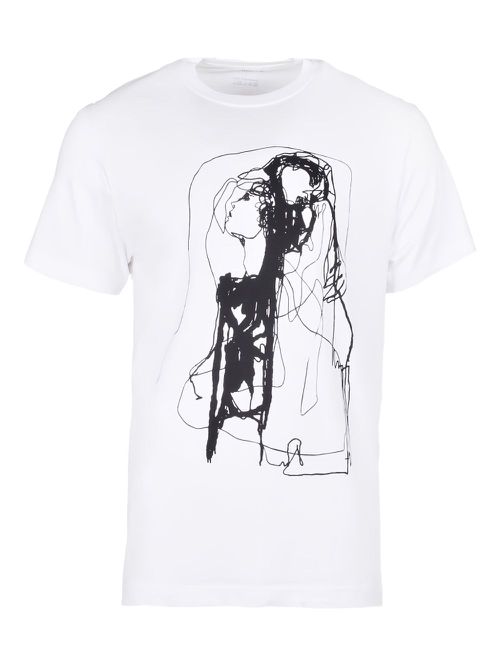 Couple line-drawing cotton T-shirt - White