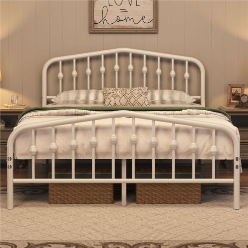TEMU Costoffs Modern Metal Bed Frame With Arched Headboard And Footboard, Underbed Storage Space,heavy Duty Slat Support, Spring Needed, White