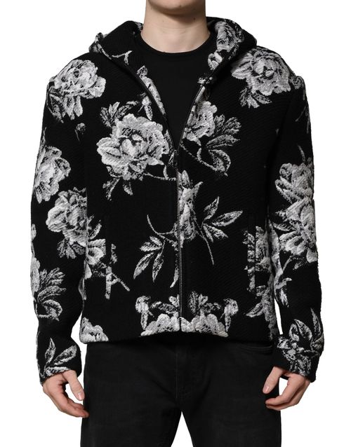 Floral-Print Wool Jacket — Black